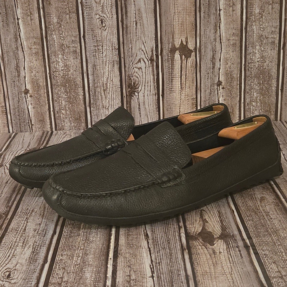 Sz 15 M Mens Cole Haan Grant Canoe Penny Driver Black Pebbled Leather VGUC